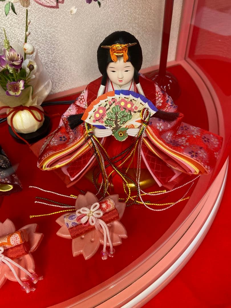 藤翁作　雛人形親王飾り半円形アクリルケース・間口約５０×奥行約２８×高さ約２７㎝