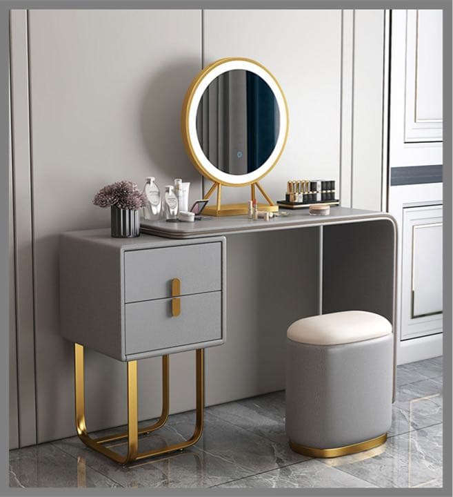 イタリア式高級ドレッサー  ベージュ　スツール　チェスト　ミラー付き 4点セット