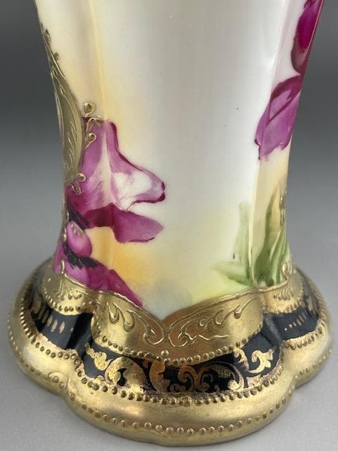 【大型】オールドニッポン 約30㎝ 芥子紋花瓶 アールヌーボー 金盛り ポピー