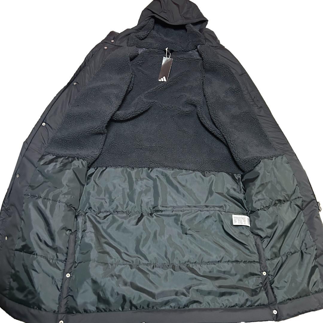 新品　ADIDAS　Lサイズ　ロング ボアコート　ベンチコート　ブラック　タフタ