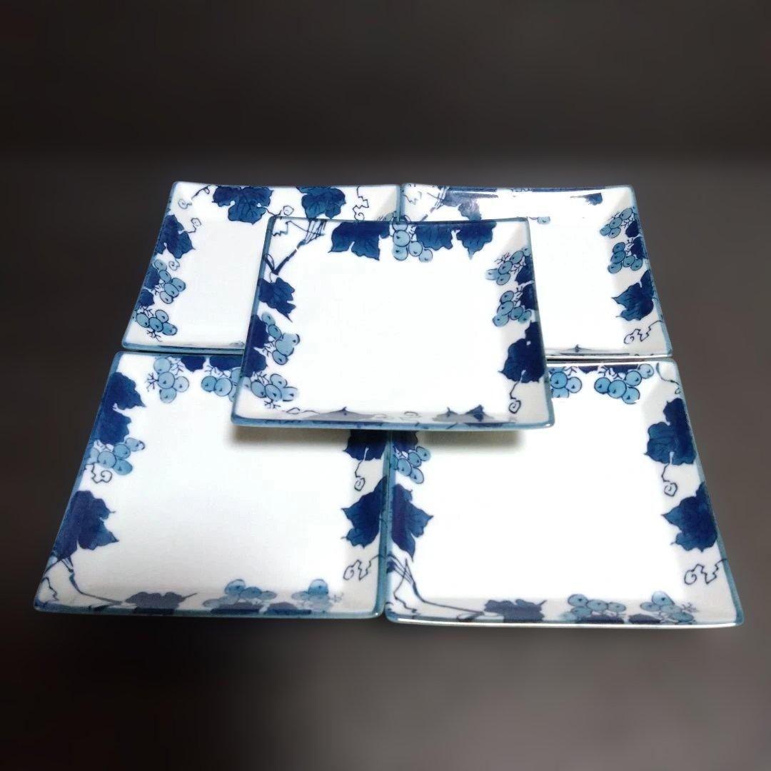新品 有田焼 幸楽窯 角銘々皿5枚 取皿　つた葡萄　お祝い