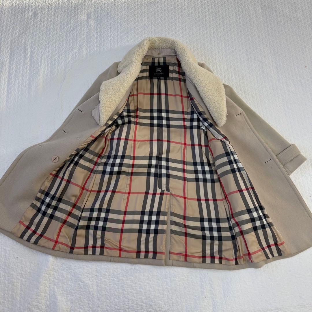 バーバリーロンドン 襟ボア ウールトレンチ ロング ノバチェック 38