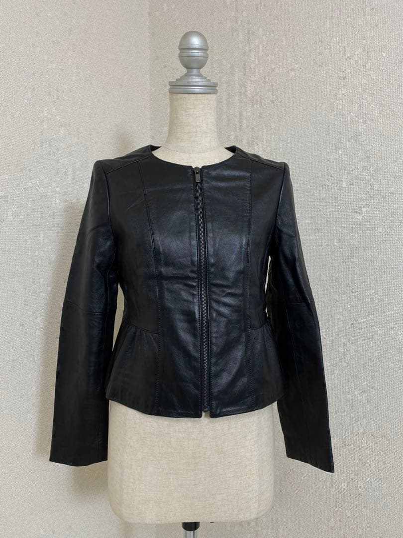 【極美品】ANAYI 羊革 ノーカラー ペプラム ライダースジャケット