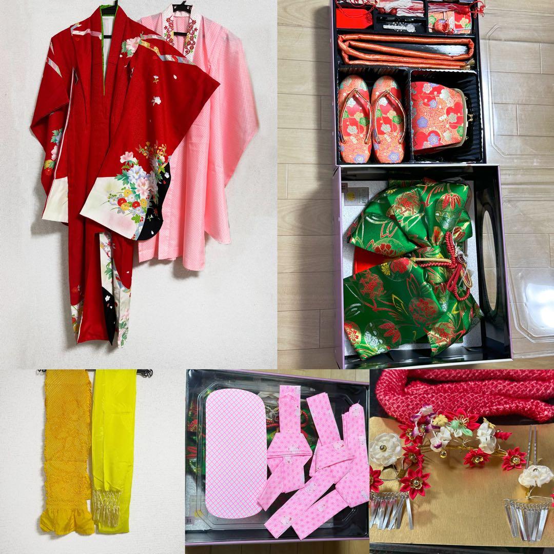 御祝着 女児　お祝い　着物　赤　七五三　セット　7歳　お宮参り