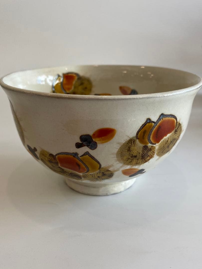 粉引毬栗抹茶茶碗　清和窯作　茶道具