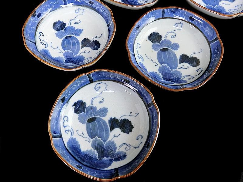 古伊万里　染付　墨弾き　瓜の図　膾皿　5客　C746AS-CEs