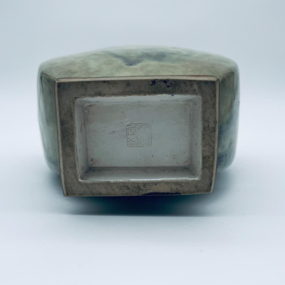 【大正】小森忍 緑釉雙耳瓶 匋雅堂製款 大連市 中国美術 中国古玩