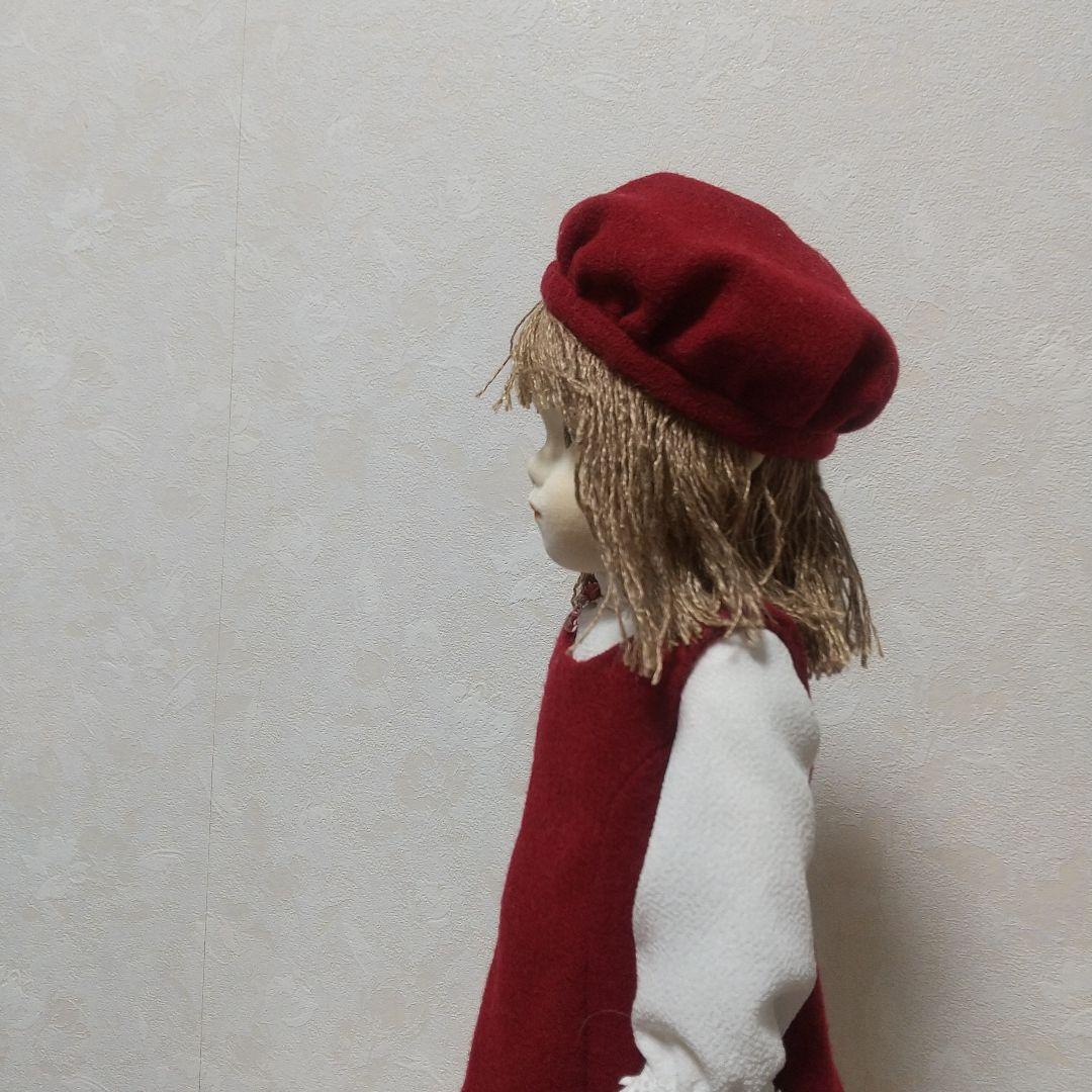 創作人形 ワイン色の服の子 布貼り ハンドメイド