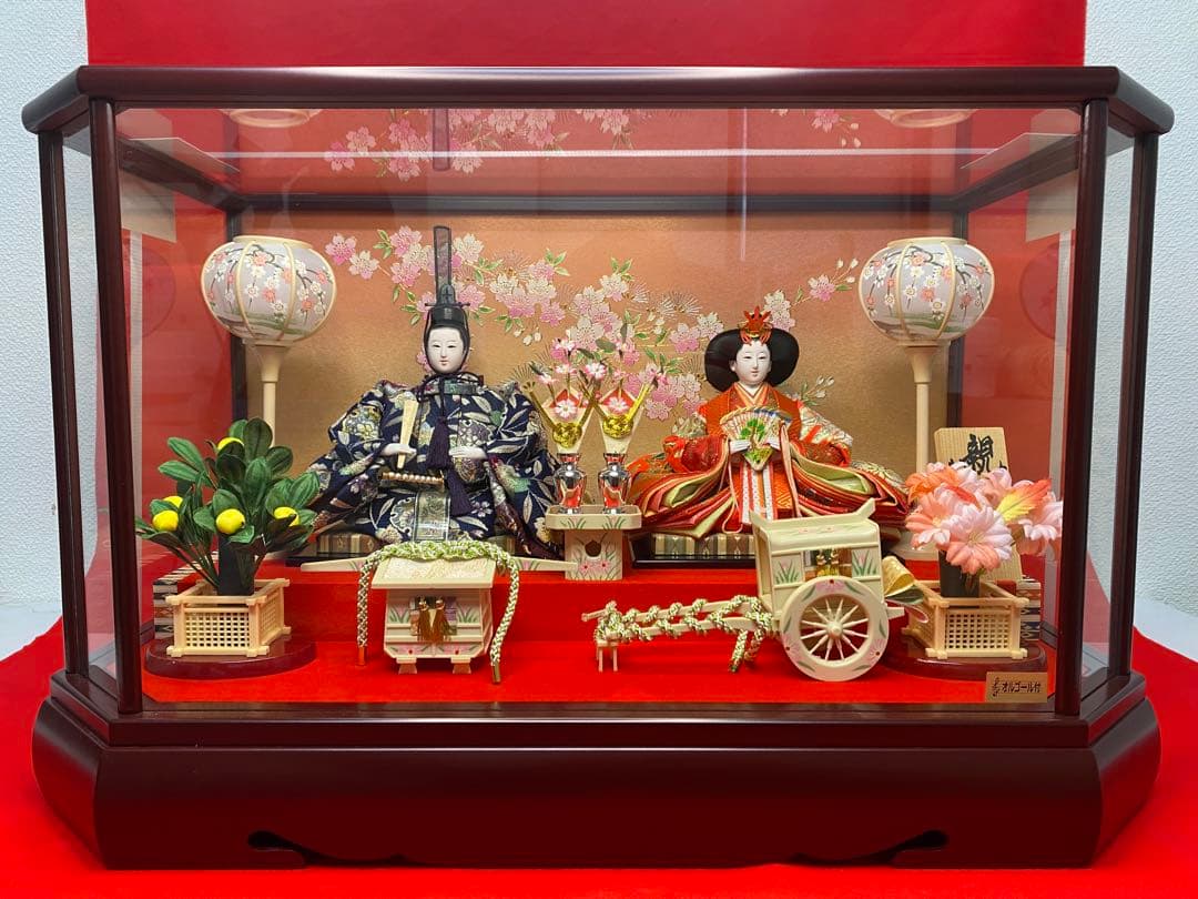 東京久月　雛人形ガラスケース入り親王飾り・間口約６１×奥行約３４×高さ約３７㎝