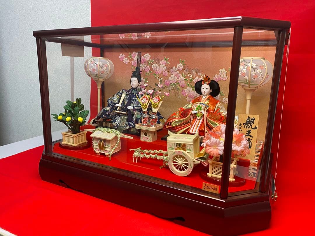 東京久月　雛人形ガラスケース入り親王飾り・間口約６１×奥行約３４×高さ約３７㎝