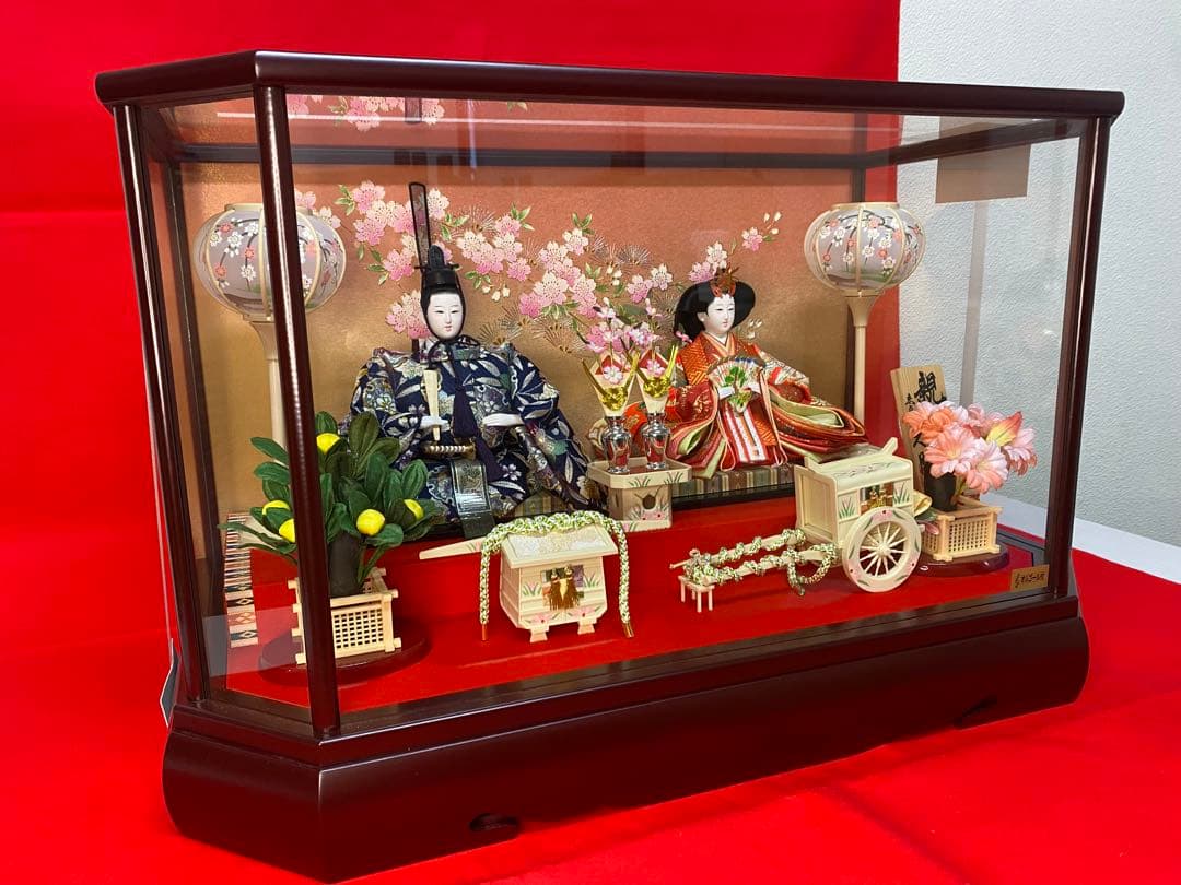 東京久月　雛人形ガラスケース入り親王飾り・間口約６１×奥行約３４×高さ約３７㎝