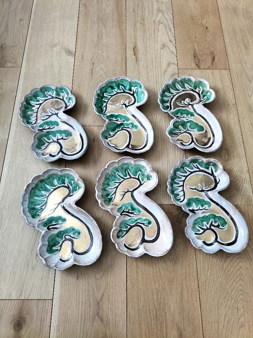 京焼 清水焼 乾山写し松絵向付皿金入り 6枚セット 新品・未使用