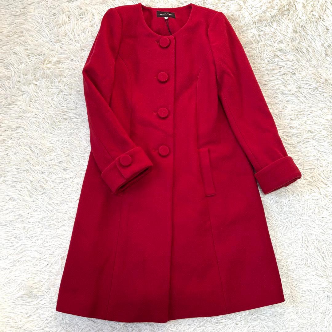 【未使用タグ付】JUSGLITTY ラビットファーストール付ノーカラーコート S