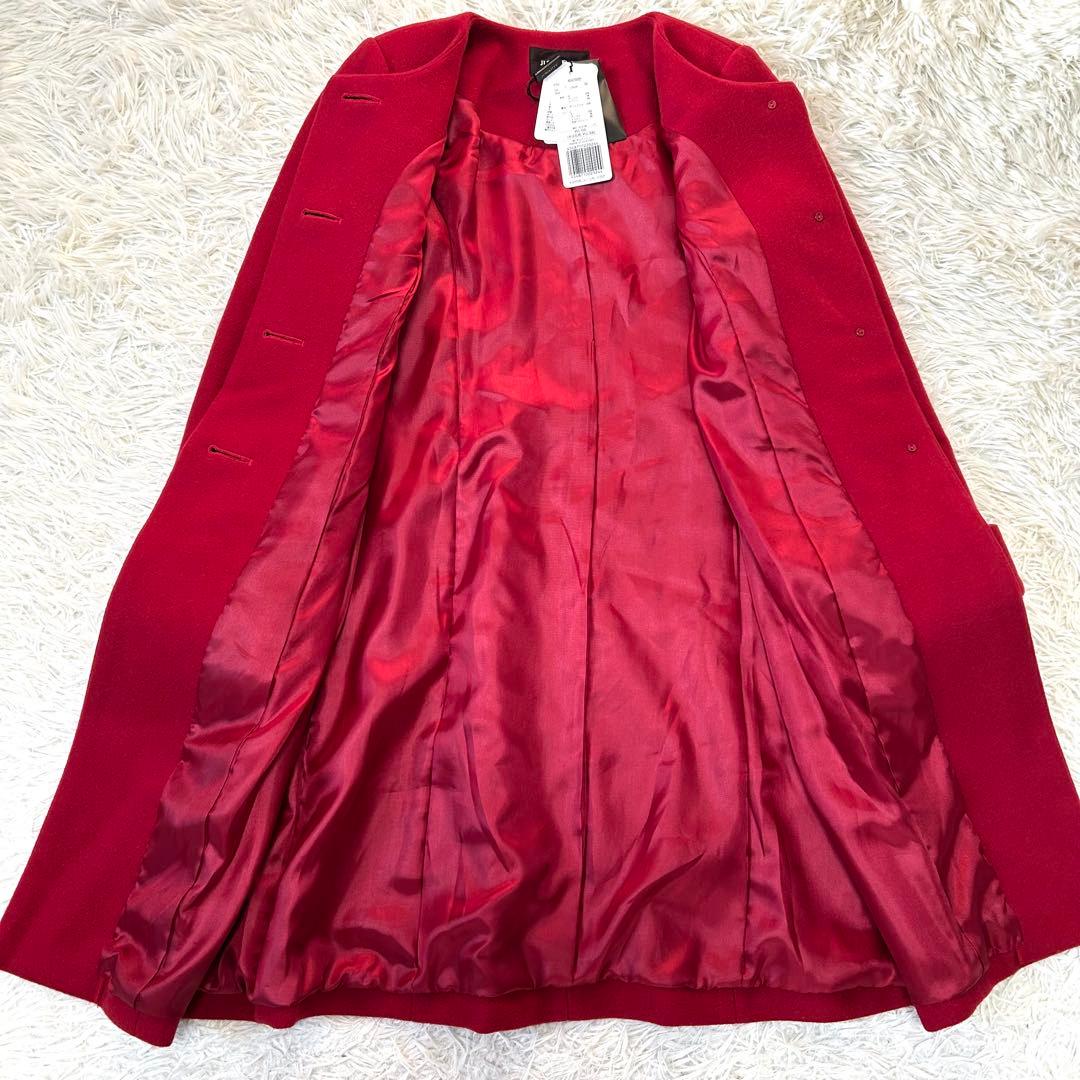 【未使用タグ付】JUSGLITTY ラビットファーストール付ノーカラーコート S