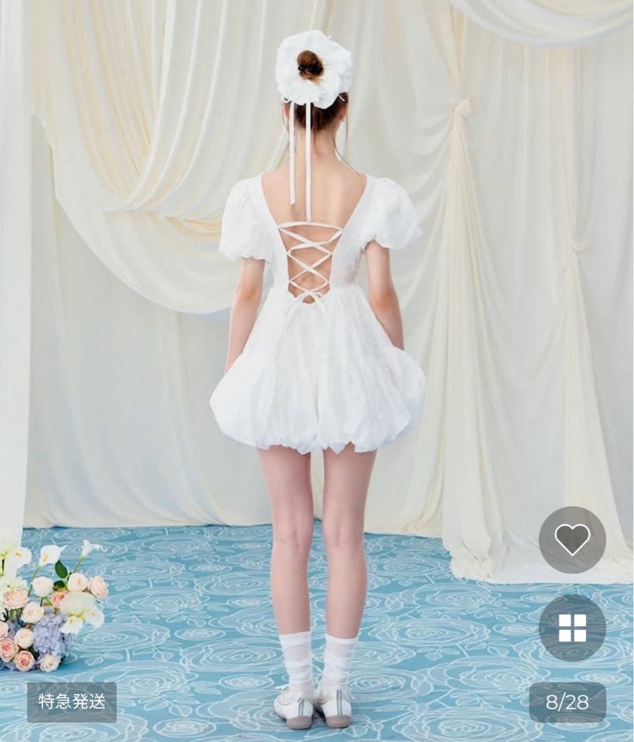 ワンピース Flower petal jacquard balloon one-piece