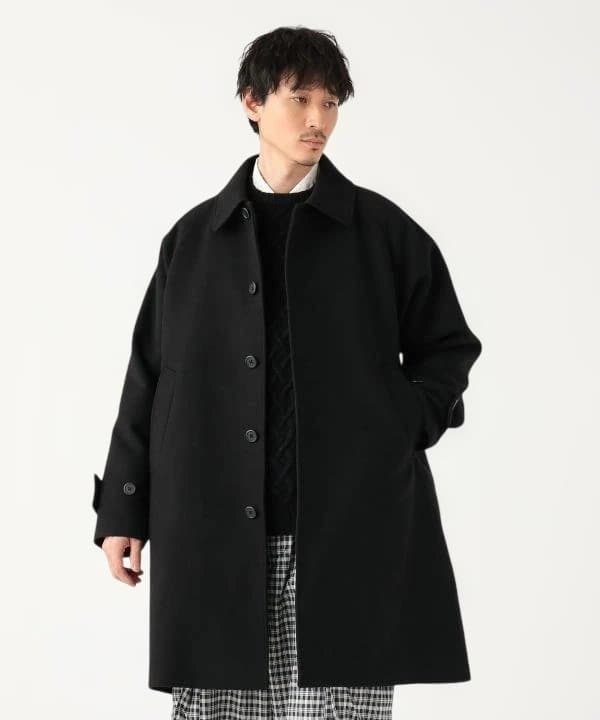【美品】BEAMS『ワイドフィット フリース ステンカラーコート』BLACK S
