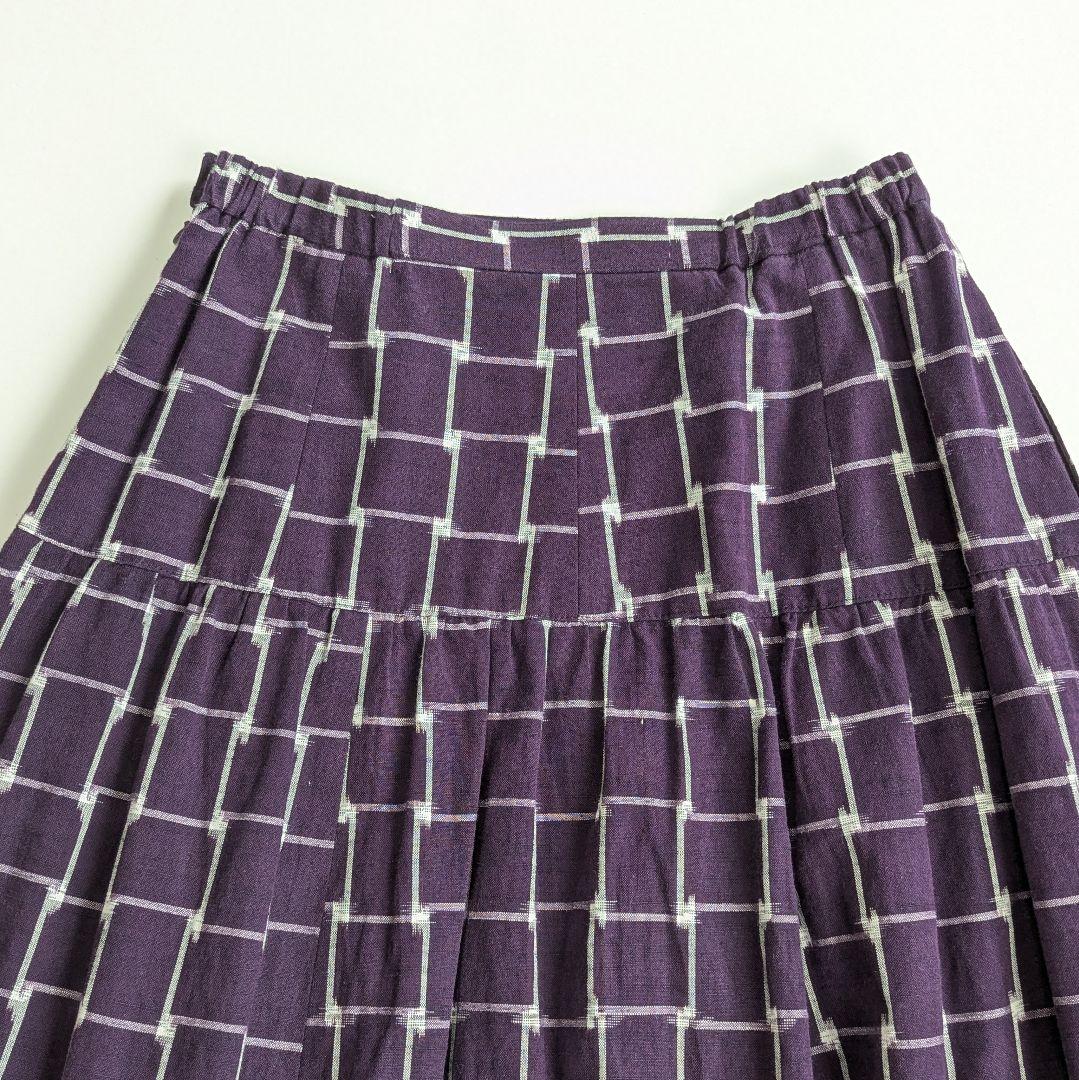 儀右ヱ門 ギエモン 久留米絣 三段ティアード ロングスカート 紫