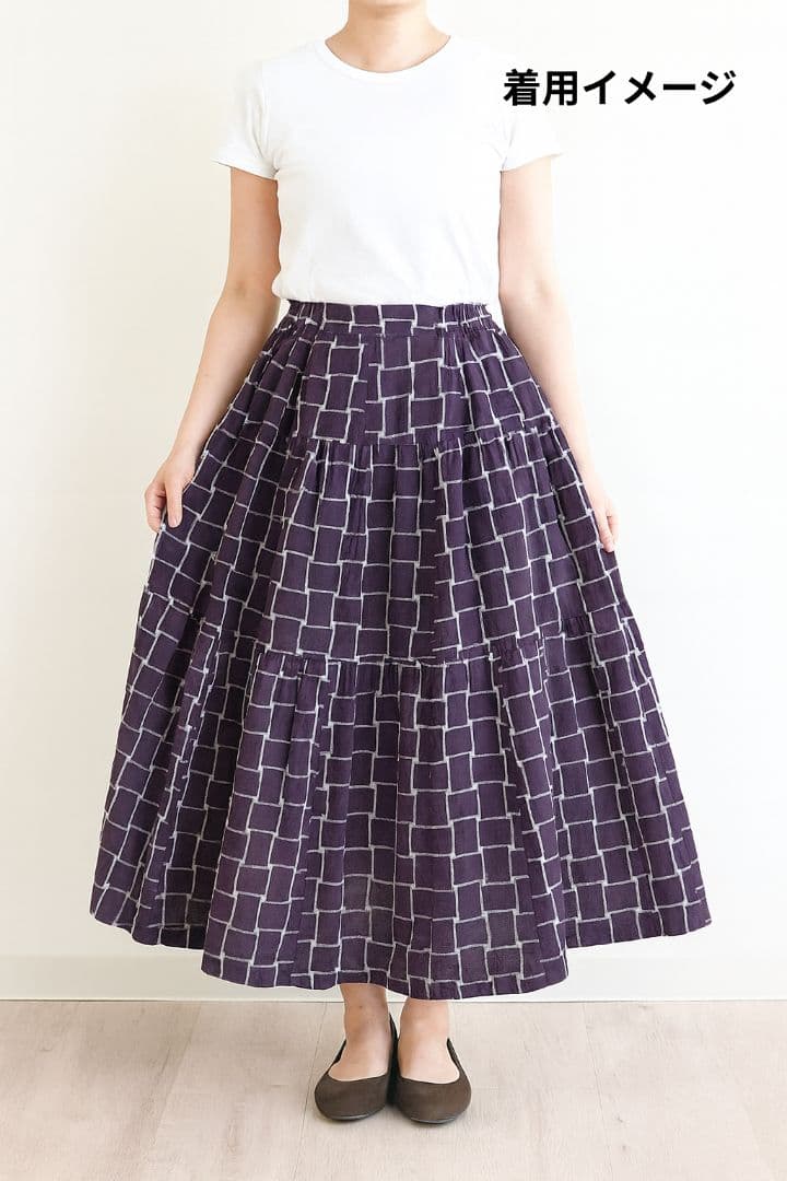 儀右ヱ門 ギエモン 久留米絣 三段ティアード ロングスカート 紫