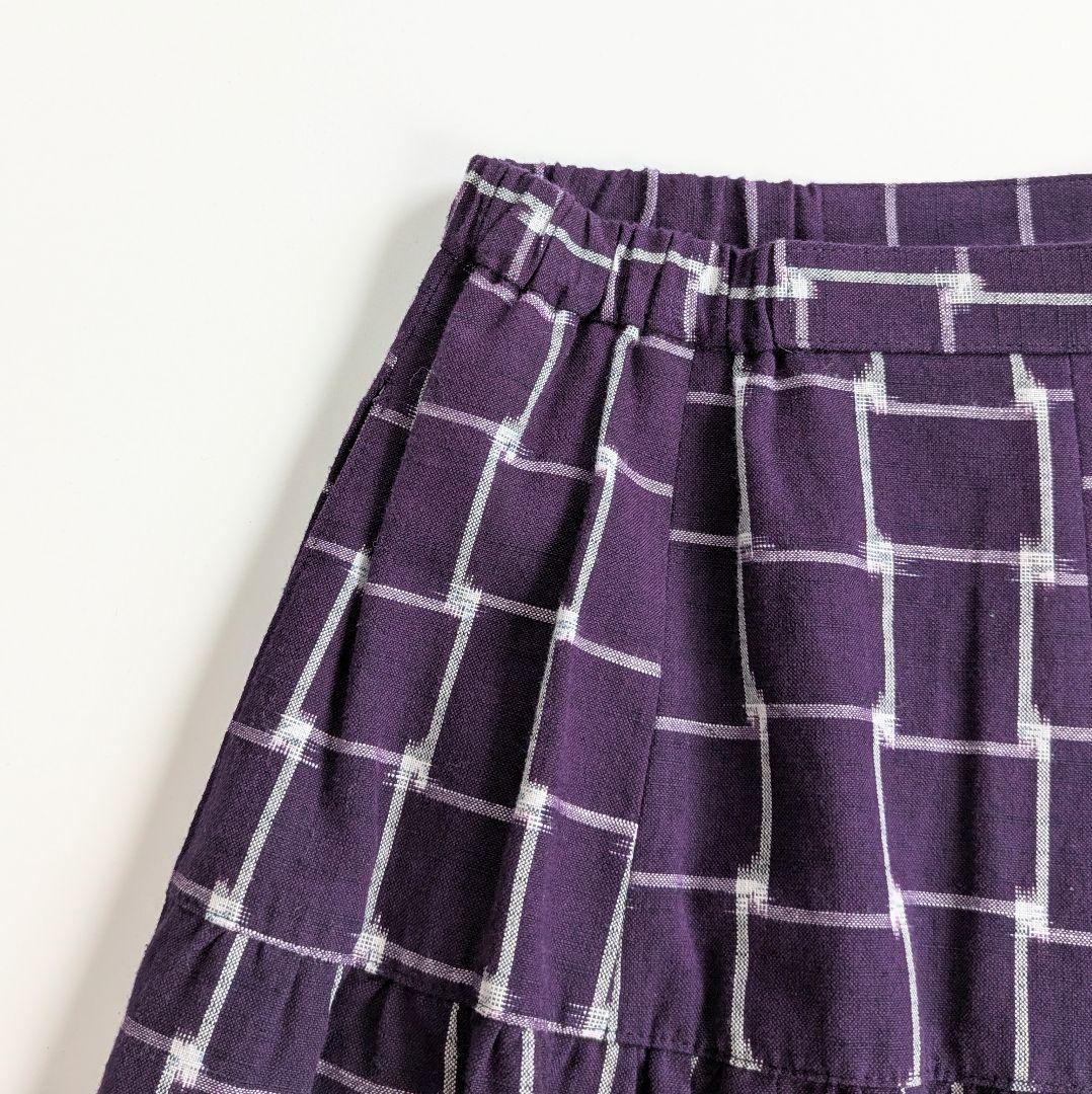 儀右ヱ門 ギエモン 久留米絣 三段ティアード ロングスカート 紫