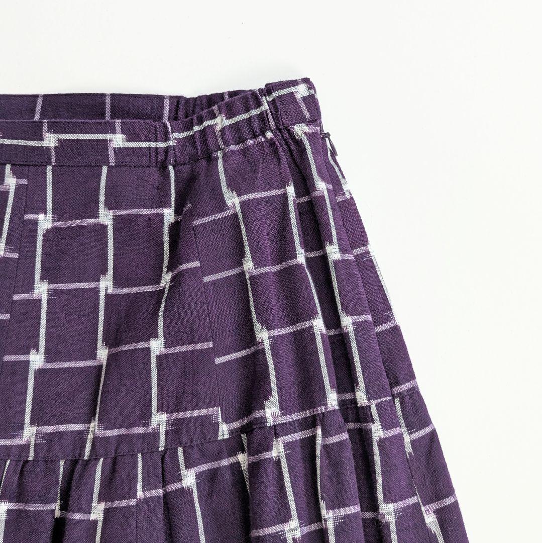 儀右ヱ門 ギエモン 久留米絣 三段ティアード ロングスカート 紫