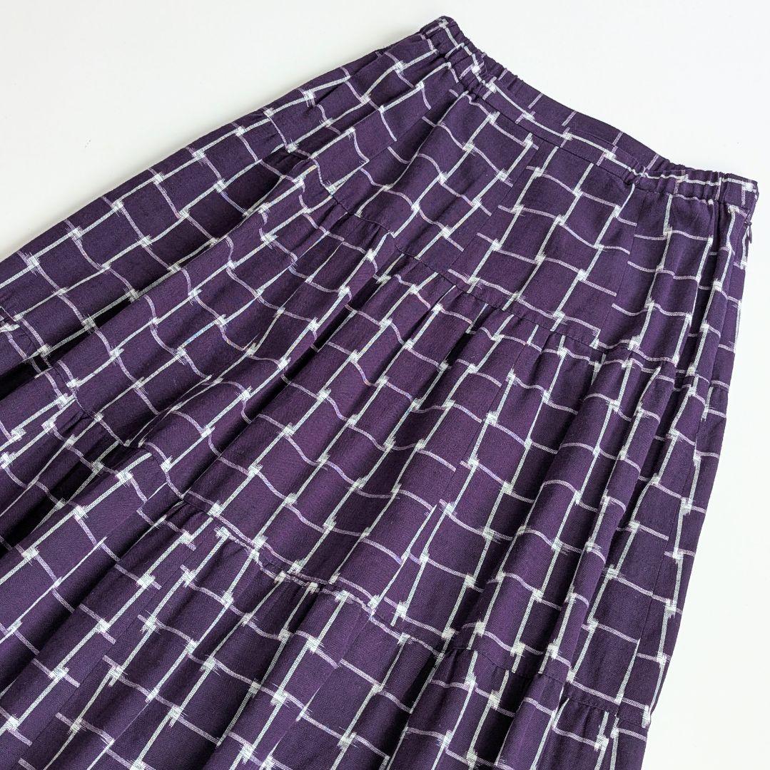 儀右ヱ門 ギエモン 久留米絣 三段ティアード ロングスカート 紫