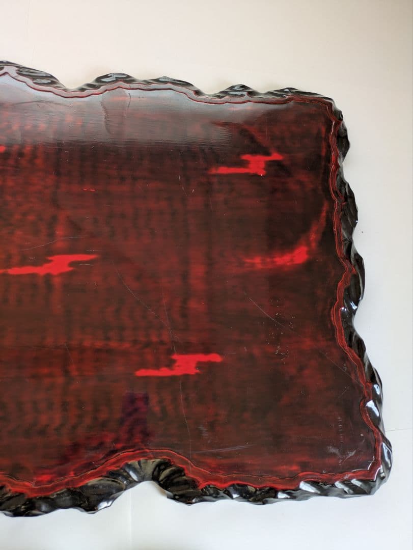 アンティーク朱塗り木製座卓 赤黒コントラスト 脚取り外し可能