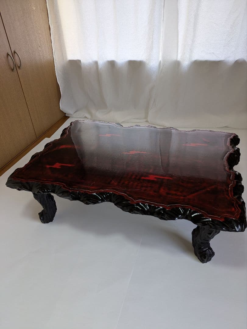 アンティーク朱塗り木製座卓 赤黒コントラスト 脚取り外し可能