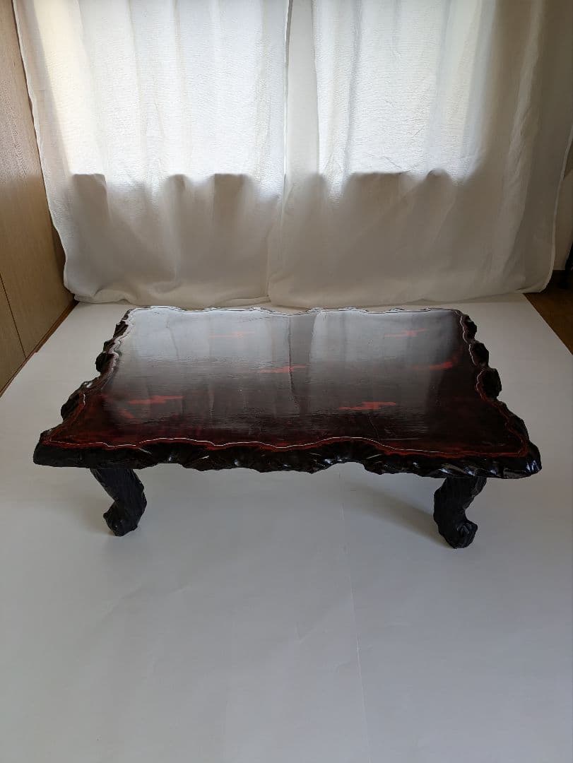 アンティーク朱塗り木製座卓 赤黒コントラスト 脚取り外し可能