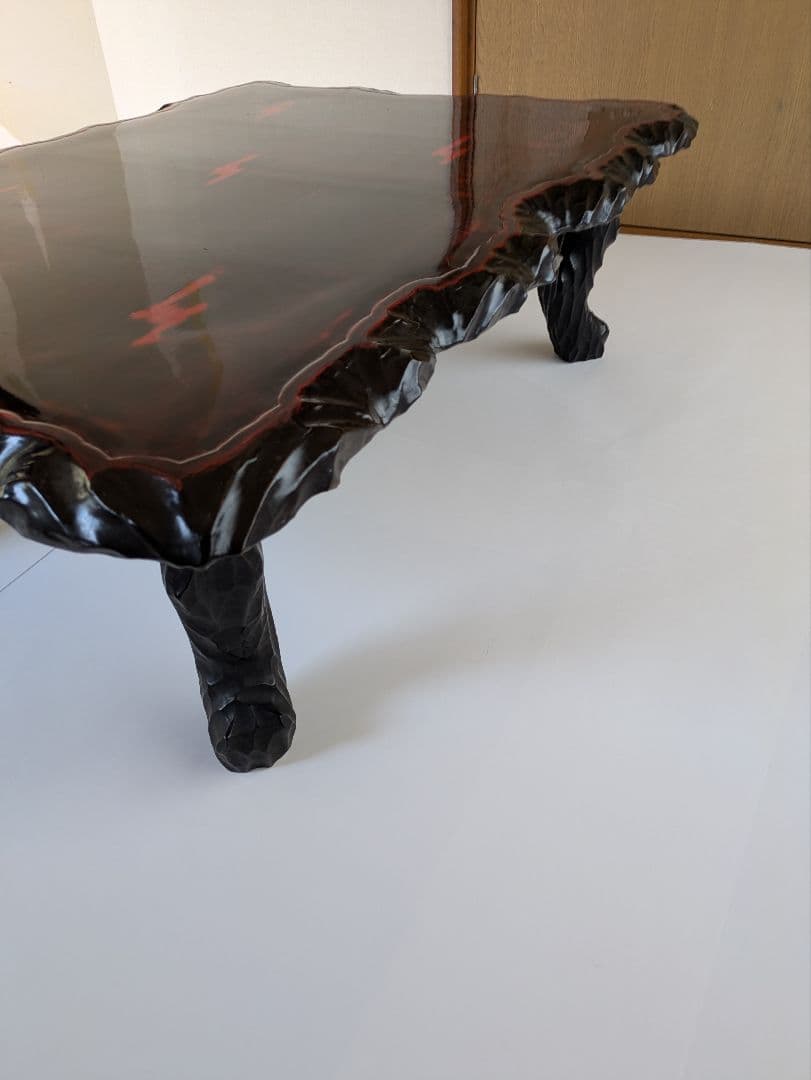 アンティーク朱塗り木製座卓 赤黒コントラスト 脚取り外し可能