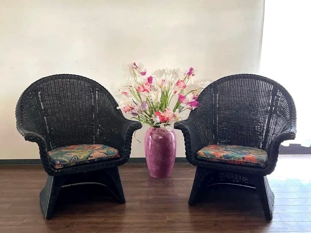 k972r115 ラタン アームチェア/シングルソファ 2台セット ブラック