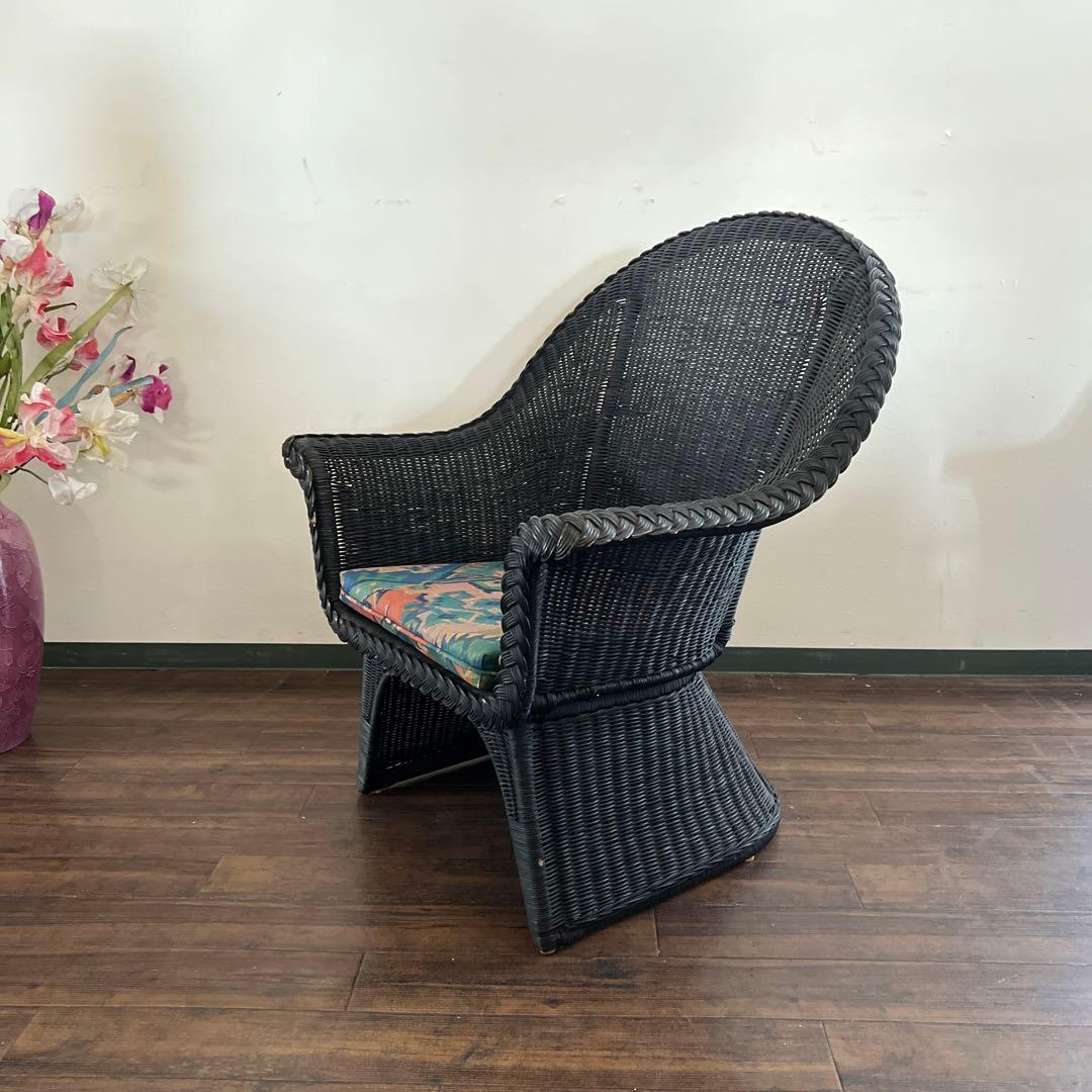 k972r115 ラタン アームチェア/シングルソファ 2台セット ブラック