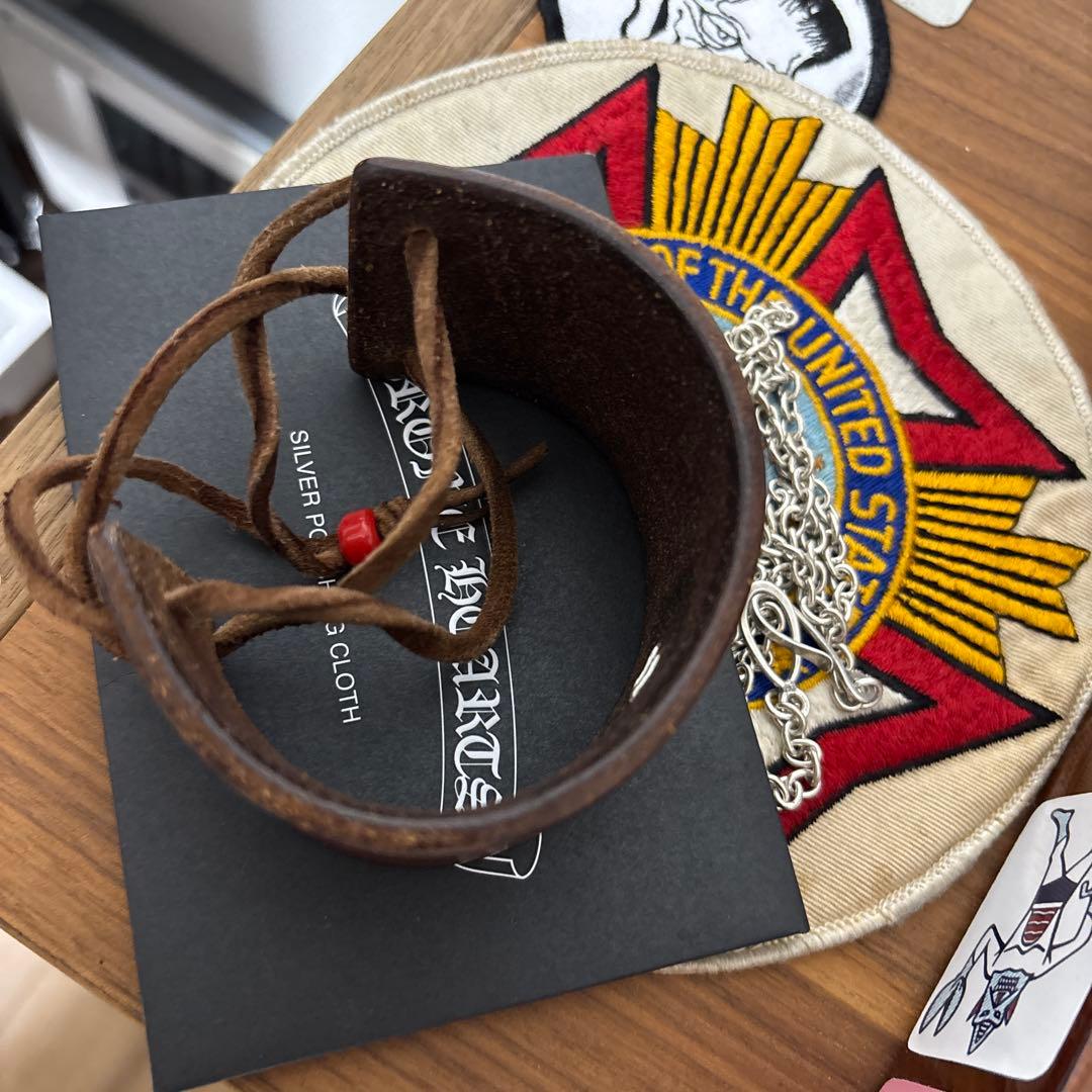 ゴローズ　金メタ付き革ブレス　赤茶