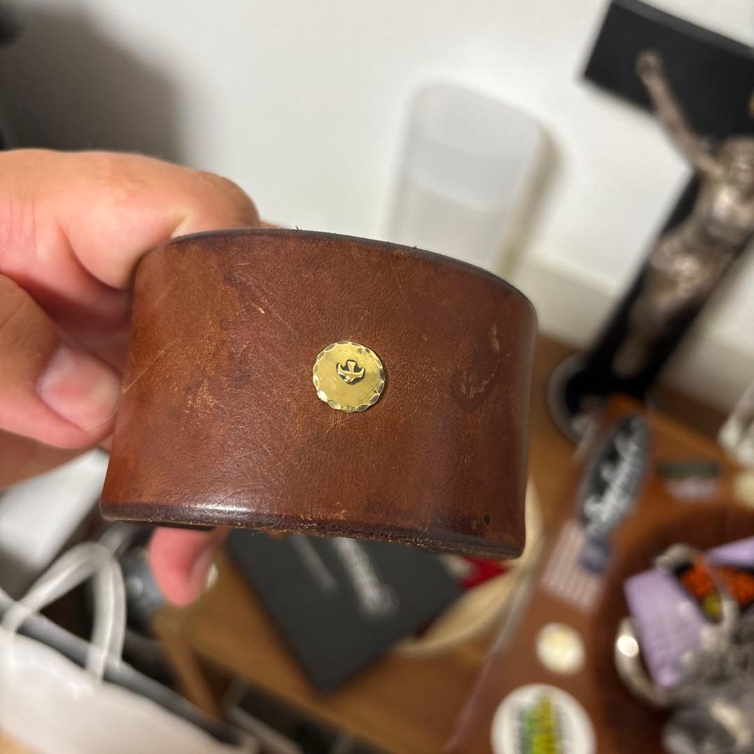 ゴローズ　金メタ付き革ブレス　赤茶