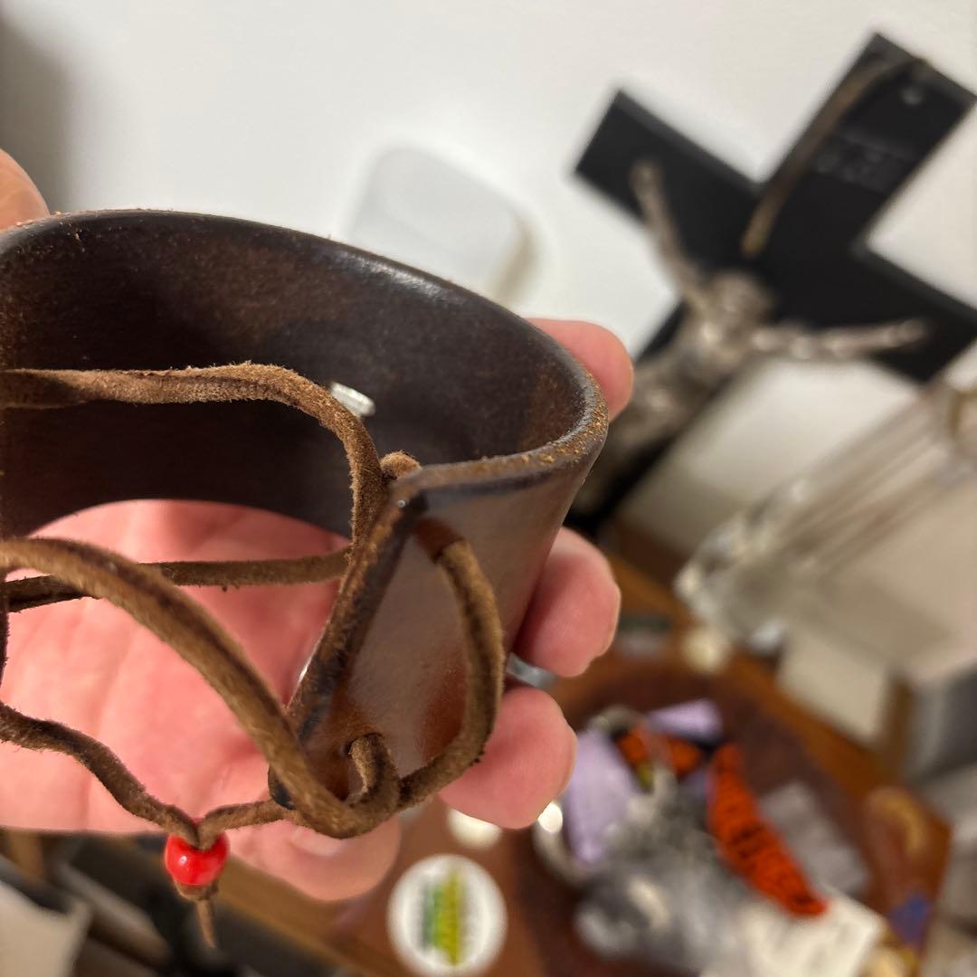 ゴローズ　金メタ付き革ブレス　赤茶