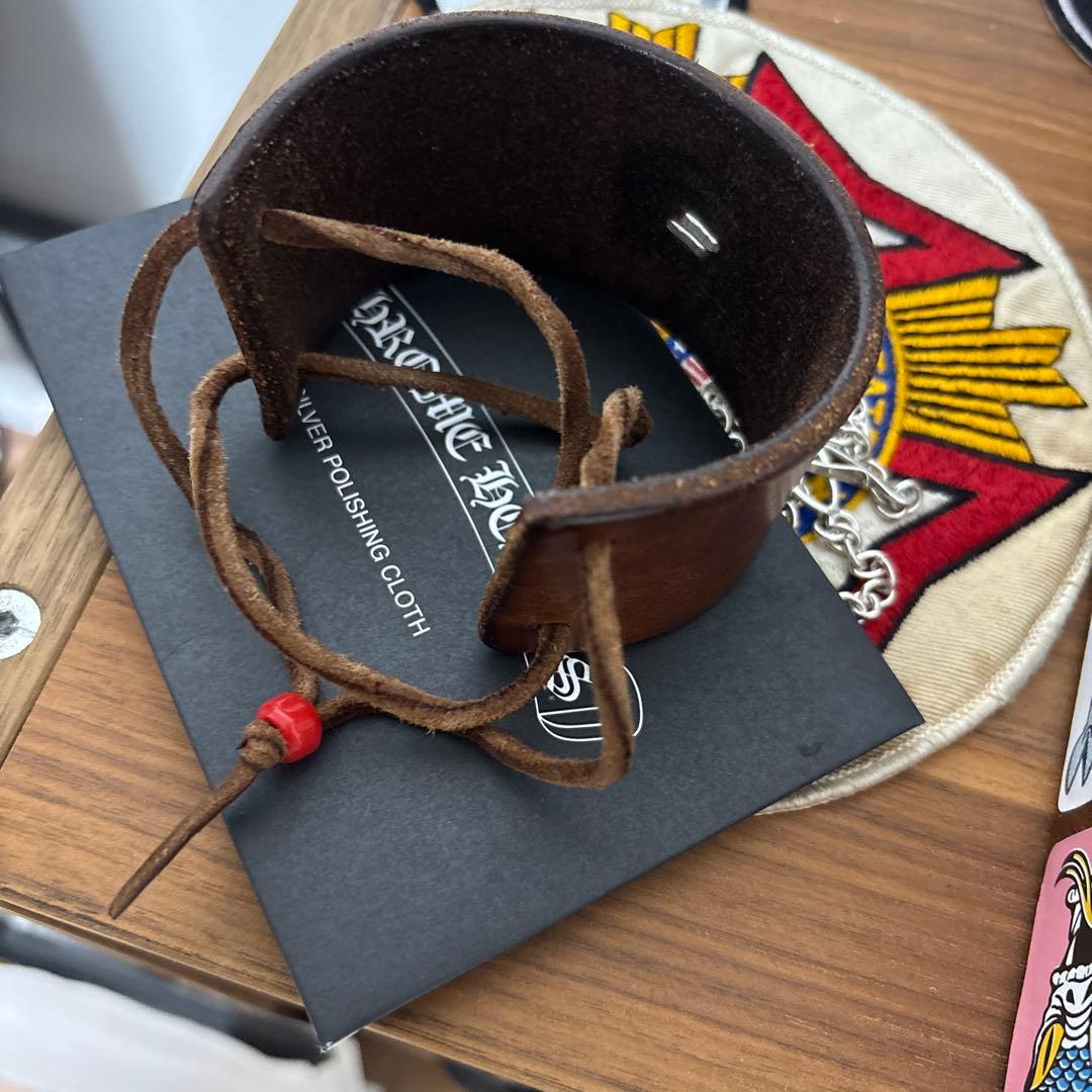 ゴローズ　金メタ付き革ブレス　赤茶