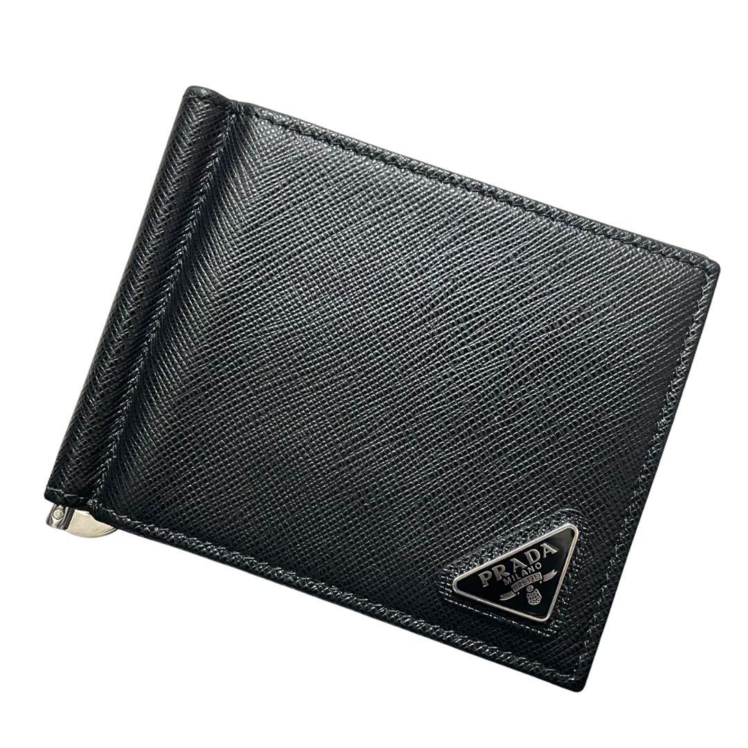 PRADA プラダ サフィアーノ 二つ折りマネークリップ ブラック 三角ロゴ
