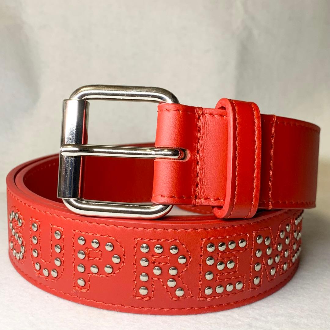 未使用級 18SS SUPREME ベルト レザー 本革 スタッズ レッド