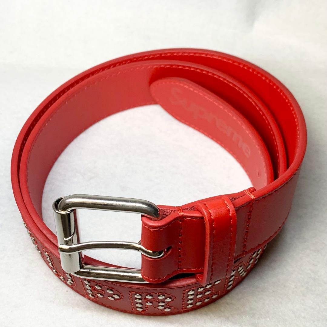 未使用級 18SS SUPREME ベルト レザー 本革 スタッズ レッド