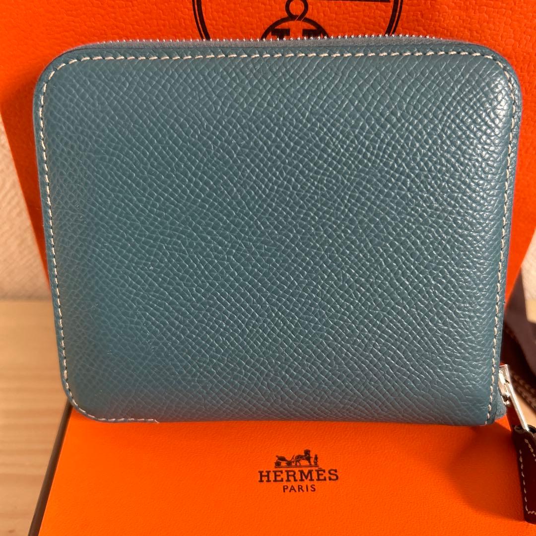 HERMES シルクインコンパクトウォレットブルー系　正規品