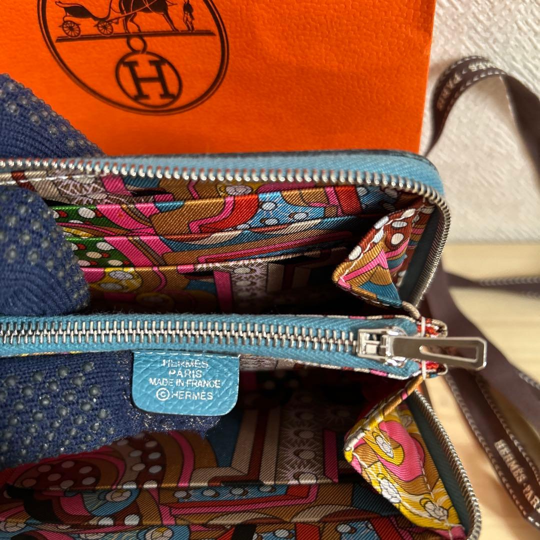 HERMES シルクインコンパクトウォレットブルー系　正規品