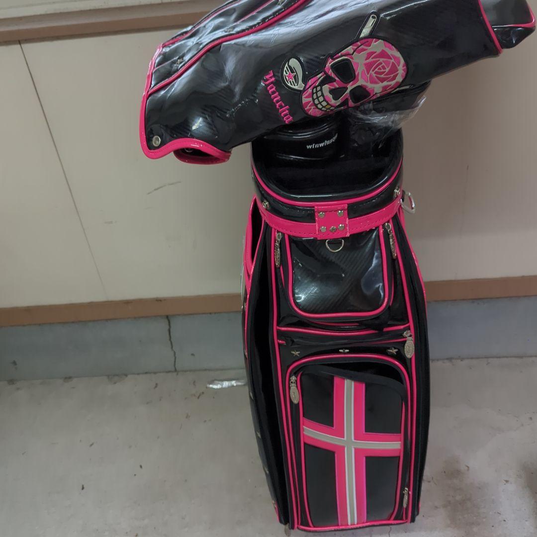 限定５０winwinstyle スカル ゴルフバッグ 黒/ピンク