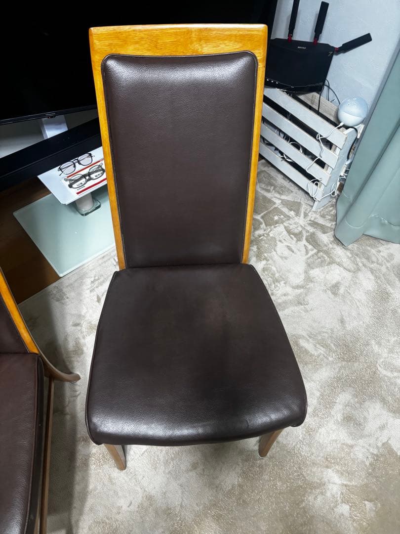 カリモク　ブラウン合成皮革ダイニングチェア2脚セット　引き取り限定　埼玉県上尾市