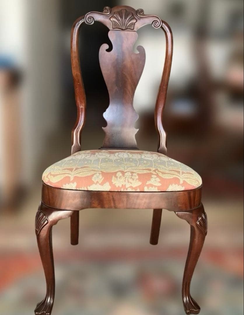 【送料無料地域限定］西洋カンセル社クイーンア様式ダイニング猫脚チェア２脚セット