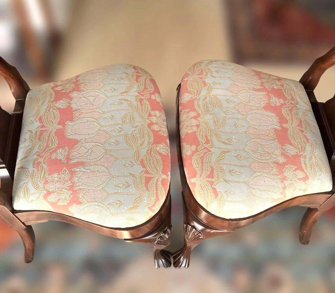 【送料無料地域限定］西洋カンセル社クイーンア様式ダイニング猫脚チェア２脚セット