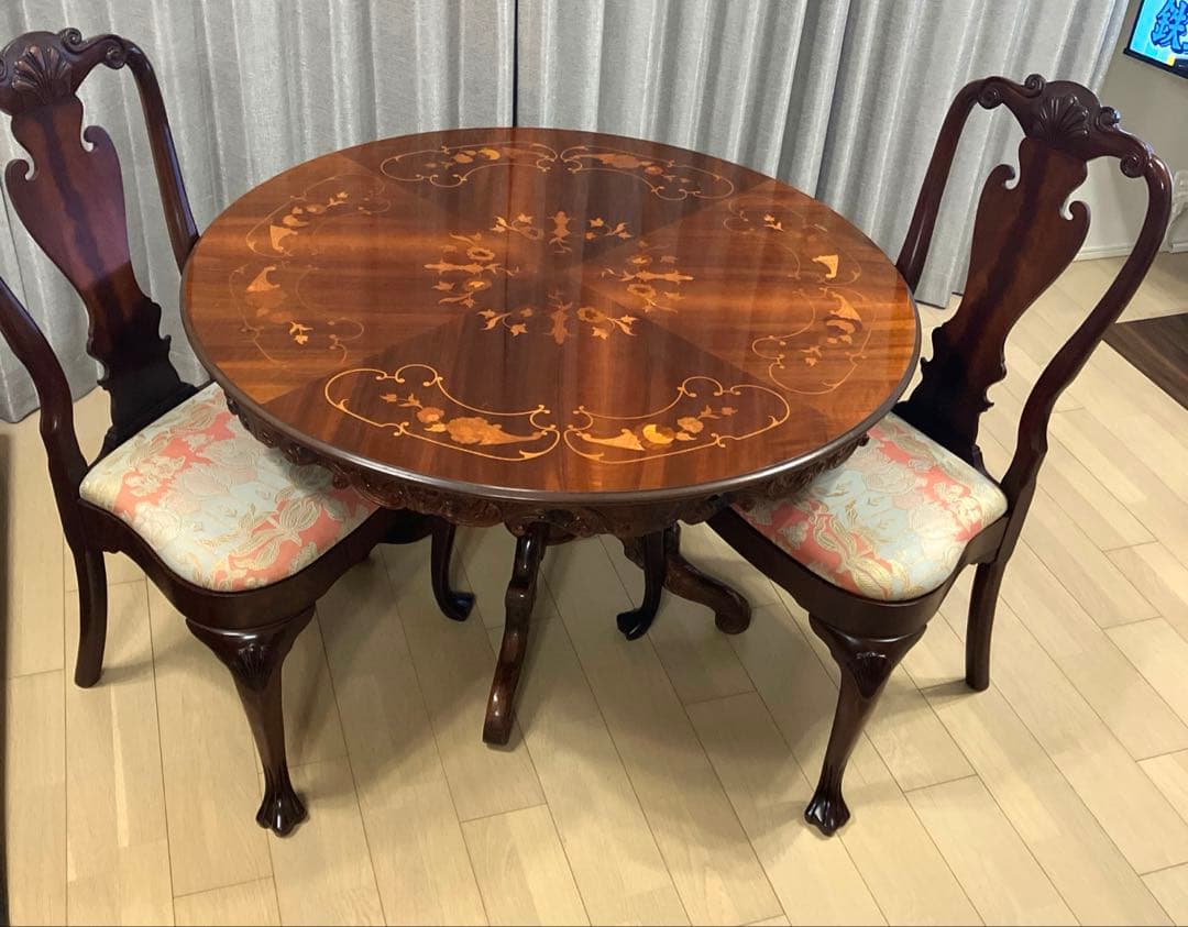 【送料無料地域限定］西洋カンセル社クイーンア様式ダイニング猫脚チェア２脚セット