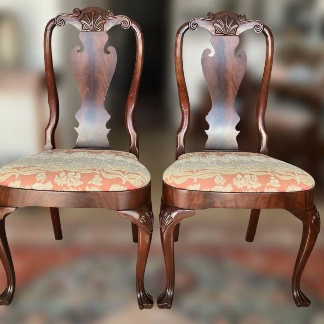 【送料無料地域限定］西洋カンセル社クイーンア様式ダイニング猫脚チェア２脚セット