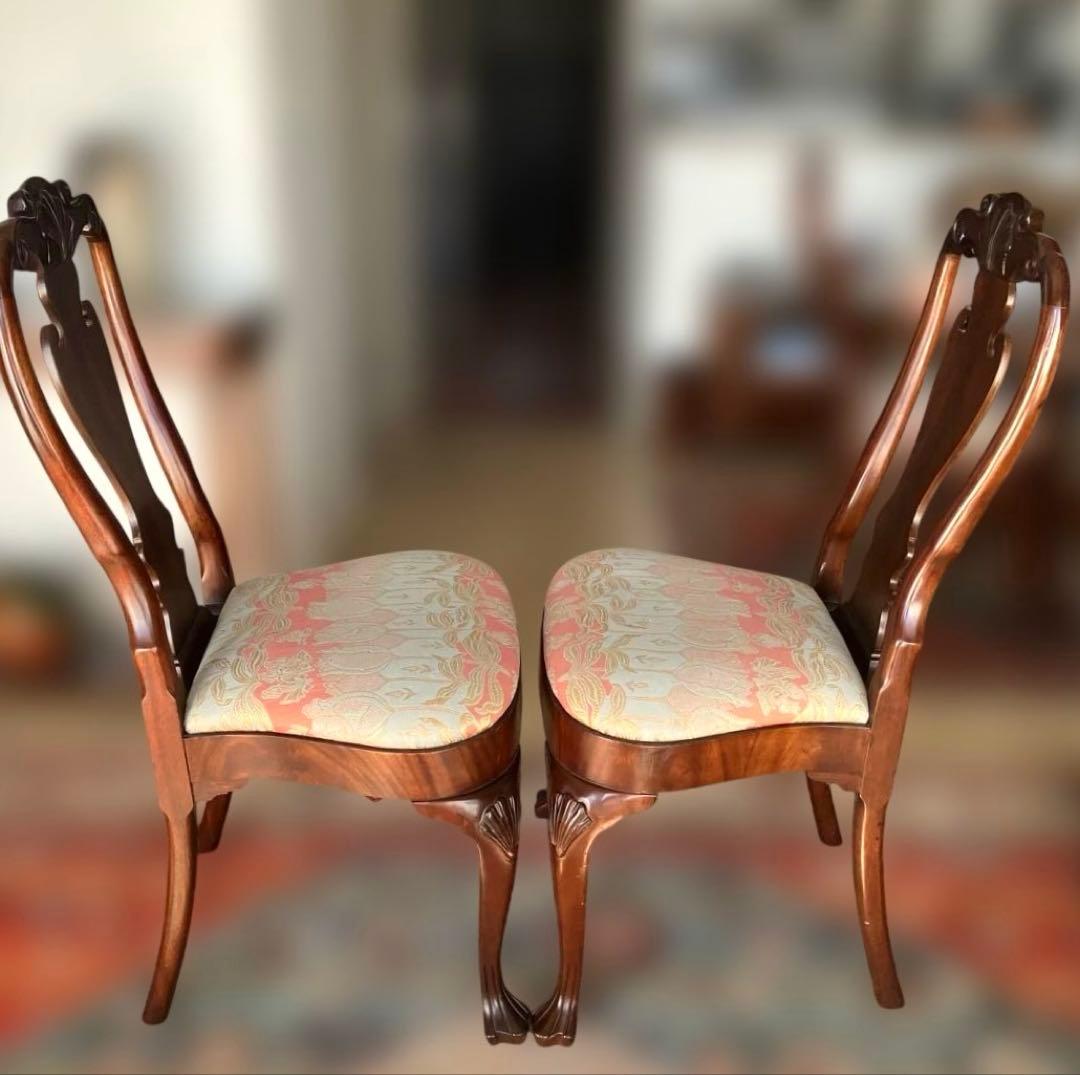 【送料無料地域限定］西洋カンセル社クイーンア様式ダイニング猫脚チェア２脚セット