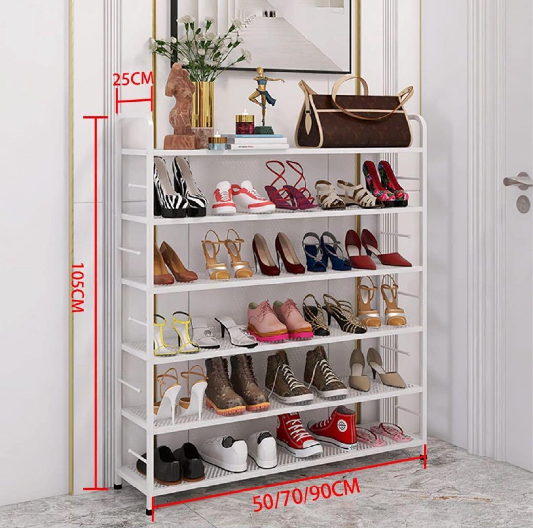 シューズラック 下駄箱　くつ入れ　大容量　ホワイト　白　鉄製　6段　90cm幅