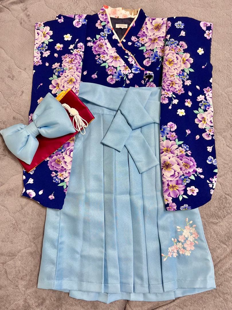 110袴　キャサリンコテージ　紺×水色　ゴム紐おまけ　卒園式と七五三に