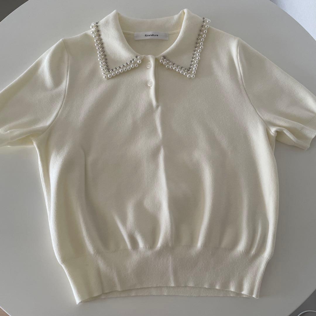 Rirandture パールカラーポロニット　オフ白　m